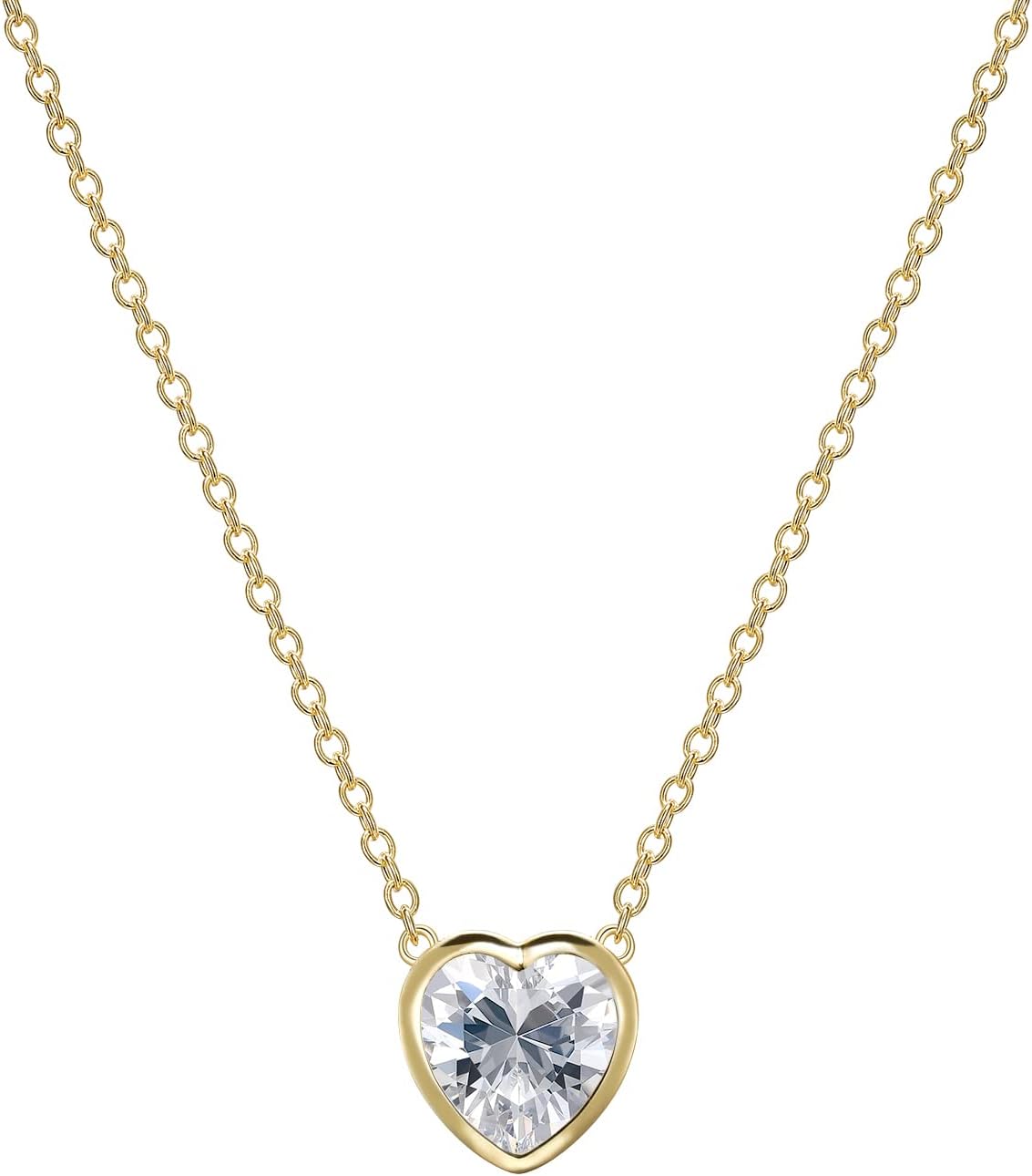 MISS MIMI Solitaire Cubic Zirconia Necklace for Women, 1–3 CT Round,Heart,Princess Cut CZ Options, Bezel or Prong Set in 925 Sterling Silver, Adjustable 16–20" Minimalist Everyday Jewelry