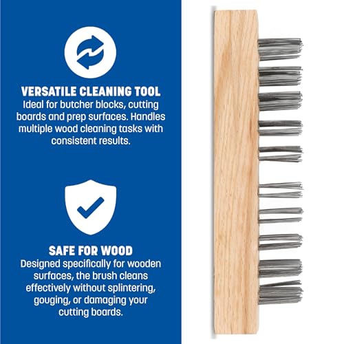 Image of Carlisle FoodService Products Butcher Block Brush - Cutting Board Brush, Steel Bristle Design for Commercial Kitchens, 7.75 x 2.63in, Tan, Pack of 12