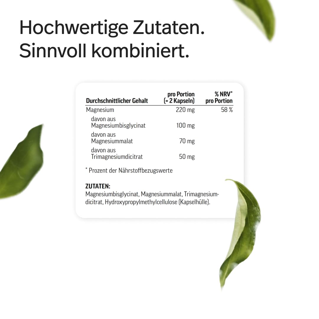 edubily® Magnesium Komplex Kapseln - Magnesiummischung aus Magnesiumbisglycinat, Magnesiummalat und Magnesiumcitrat - Ohne Magnesiumstearat - (250 Kapseln - Neue Rezeptur)