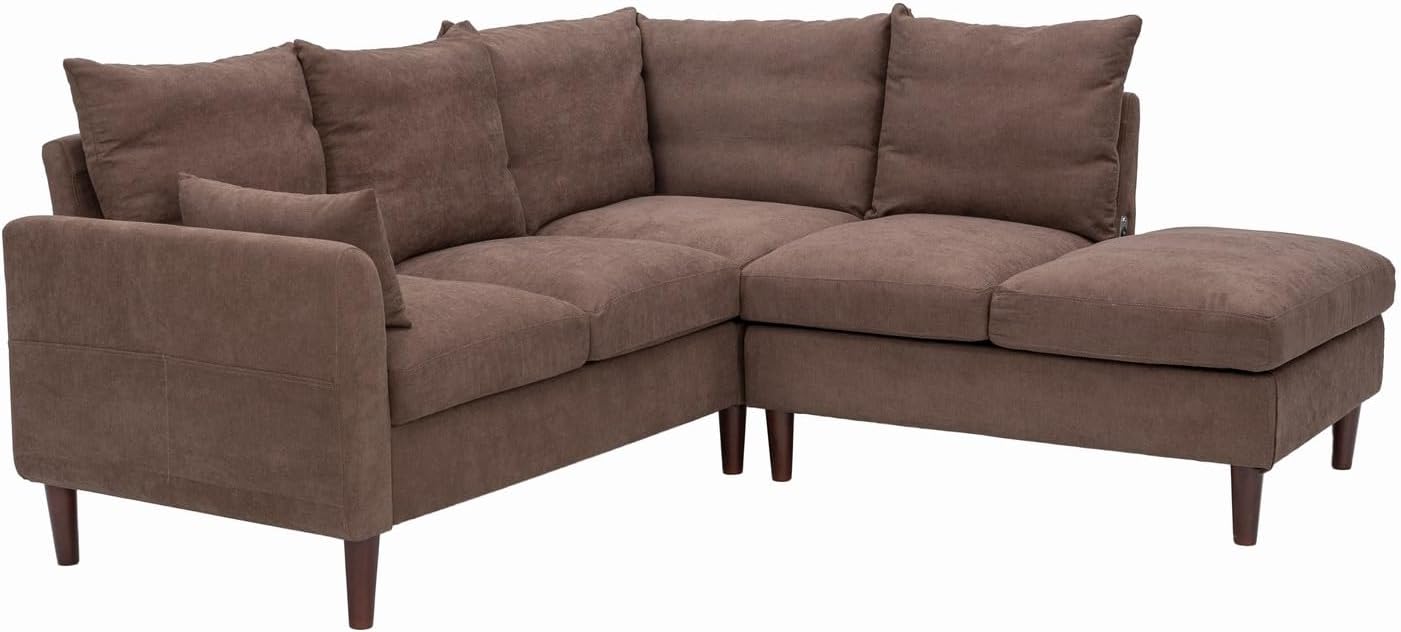 Panana Living Room Furniture Sectional L-Shaped Sofa with Built-in USB Port,Universal Corner Couch Extra Wide Chaise (Brown Linen Fabric, 5 Seater with Built-in USB Port - Curved Arm)