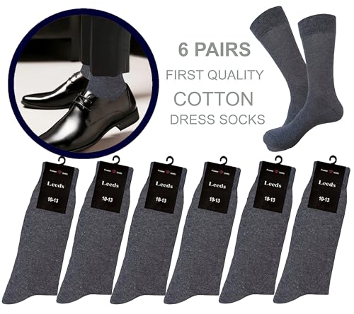 Men's Dress Socks Natural Cotton 6 Pairs SOLID CHARCOAL/DARK GRAY Formal Socks 10-132