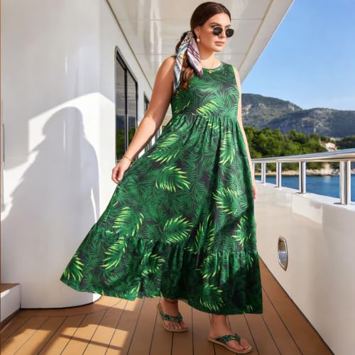 Image of Moon Wood Women's Plus Size Sleeveless Summer Dress Crewneck Tank Casual Flowy Maxi Dress with Pockets Vacation Outfits