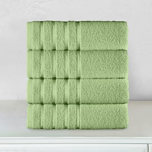 Image of Elegant Comfort 100% Turkish Cotton 4 Lines Viscose Stripe Luxury 4 Pack Hand Towel Set - Ultra Absorbent and Soft 16 x 28 Inch Premium Hotel Spa Quality Towels for Everyday Bath Use, Sage