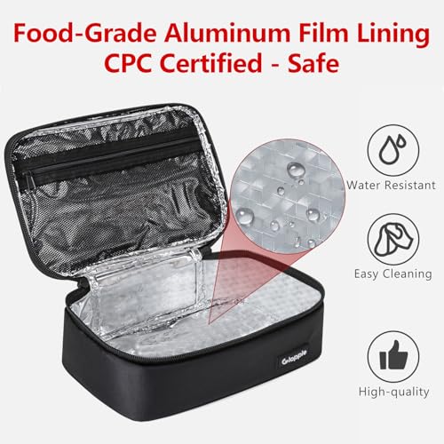 Miniatura 5 de Gloppie Bolsa De Almuerzo Térmica Impermeable Hombres, Pequeña Caja Almuerzo Aislada, Reutilizable Contenedores Bolsa Térmicos De Alimentos, Bolsas Refrigeradoras Portátiles Para De Trabajo, Negro
