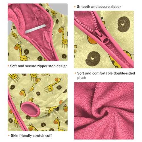 Cartoon Giraffe Toddler Fleece Jacket Baby Girls Hooded Zipper Long Sleeve Thick Warm Outerwear 3-10 Years3