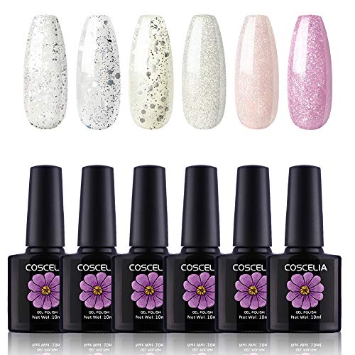COSCELIA 6pcs Soak Off Gel Nail Polish Set UV LED Gel Nail Polish Colour Nail Art Set