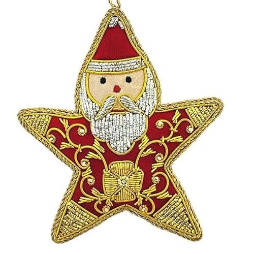 Santa Star - Embroidered Christmas Ornament - Zari - Made in India