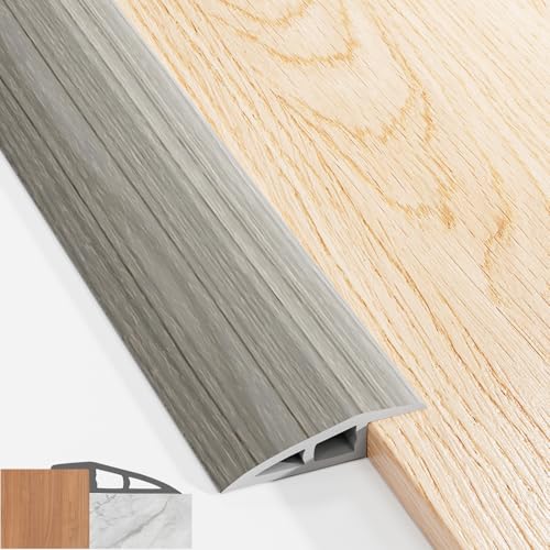Starvortex Self Adhesive Threshold Strips for Doorways 100x5cm PVC Door Threshold Strip Floor Transition Strips for Heights between 5-10mm Waterproof Carpet to Laminate Door Strip (Grey Wood Grain)