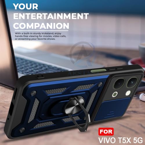 Image of AESTMO Tough Armor iQOO Z11X / Vivo T5X / Vivo Y51 Pro 5G Bumper Back Case Cover | Ring Holder & Sliding Camera Shield Cover | 360 Degree Protection Back Case Cover (Blue)