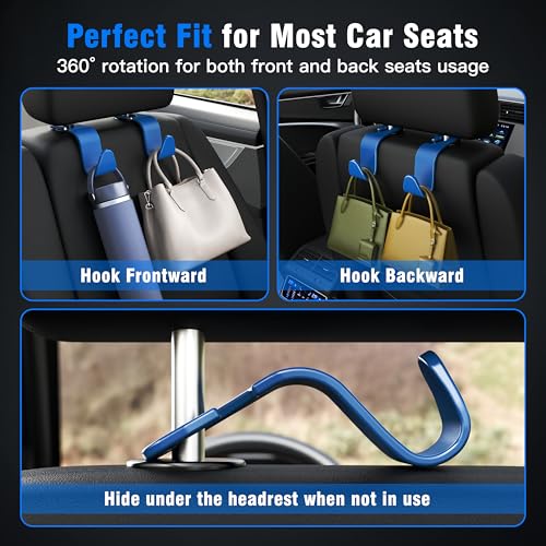 Image of 4-Pack Car Headrest Hooks Holds 55lbs Seat Storage Organizer for Bags