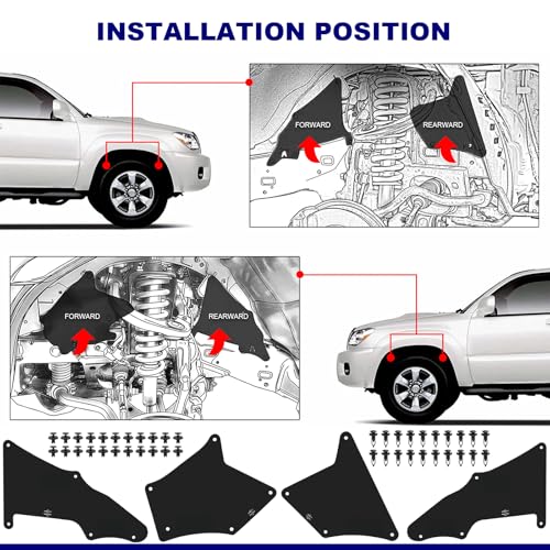 Image of Rubber Splash Guard Fender Liner Shields Inner Mud Flaps For Toyota 4 Runner 2003-2020 FJ Cruiser 2007-2014 Land Cruiser Prado 2003-2019 for Lexus GX460 GX470 Replaces 53735-35150, 53886-35020