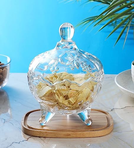 Image of WRINGO Round Glass Candy Jar with Lid | Transparent Storage Container for Cookies, Chocolates, Toffees, Dry Fruits & Snacks | Airtight Kitchen Organizer |Decorative Candy Jar (Pack of 1)