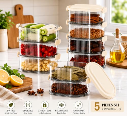 Image of 4-layer Storage Box, Airtight containers, Fridge Storage,Kitchen Jars with Lids, Leak Proof And Food Fresh-keeping Box, Fruit, Snack And Spice (Multicolor PACK OF 1)
