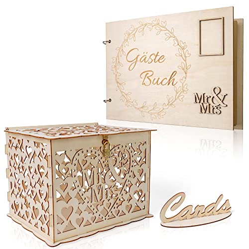 Gästebuch Hochzeit Holz – 60 Naturpapierseiten, personalisierbares...