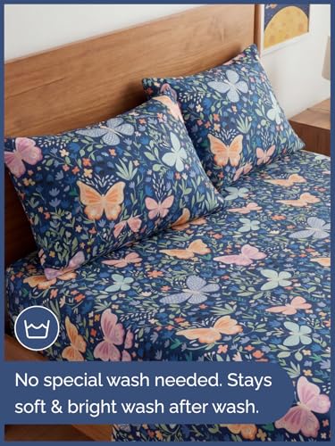 Image of Kids Queen Butterfly Meadow Bed Sheets - 4 Piece Butterfly Meadow Sheet Set | Butterfly Meadow Themed Bedding, Ultra-Soft, Cute & Cozy, Breathable & Machine Washable, Bed Set for Boys, Girls & Teens
