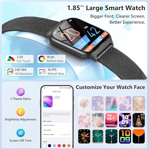 Image of Smart Watch, 1.85'' Smart Watches Women Men Make /Answer Call, Heart Rate /Blood Pressure /Sleep Monitor, 110+Sports Modes, Voice Control, Waterproof Fitness Watch Compatible for Android & iPhone