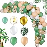 Decoraciones neutrales y elegantes: este juego de arcos para globos de color verde salvia incluye 45 globos de olivo de eucalipto que son el color principal, es decir, un color glamuroso para la decoración de fiestas o habitación de los niños, añadir confeti, globos de color dorado metálico desnudo y sauce y flores artificiales para hacer que tu globo sea más atractivo