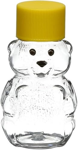 Osos de miel de 2 onzas con tapa amarilla roscada | Paquete de 50 | Perfecto para vacaciones, regalos de baby shower, apicultura, dispensación de