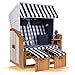 Strandkorb Hanse Strandkorb Ostsee XXL Volllieger Weiß Blau - 2-Sitzer 120cm breit, ideal für Garten, Terrasse und Balkon (Weiß Blau Kariert, Montiert)