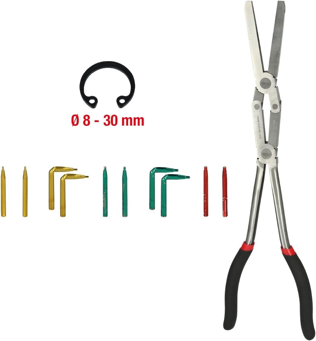 KS Tools 500.7035 Internal Circlips with Interchangeable Tips, Double Joint Circlip Pliers for External Circlips