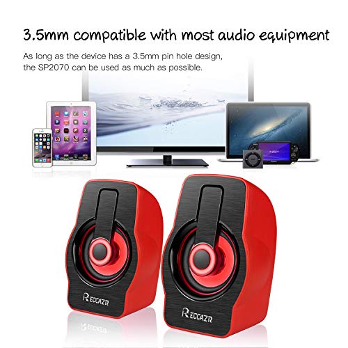 PC Computer Speakers, Reccazr SP2040 USB-Powered Multimedia Desktop Speaker with Stereo Sound Built-in 4 Diaphragms|Red (2070 RED) - Thumbnail 5