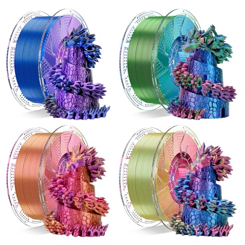Image of Chitu Systems Conjure Silk Tricolor PLA 3D Printer Filament 1.75mm,Reusable Spool Compatible with Bambulab Refill Filament,Christmas Silk Red Yellow Blue Black Purple Gold Green Pack of 4KG /8.8lb