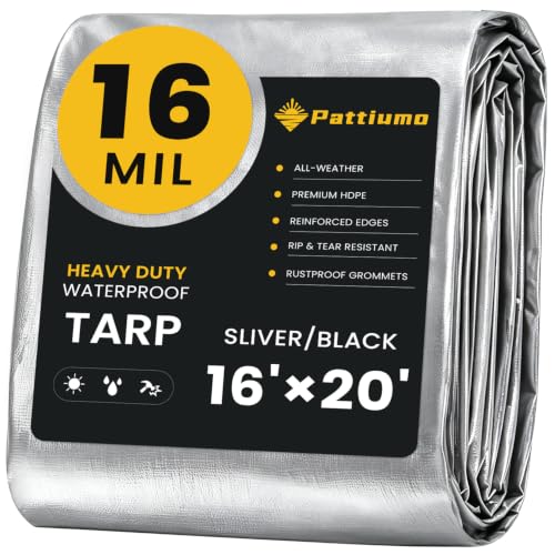 Image of Pattiumo Tarp Waterproof 16 X 20 FT 16 Mil Heavy Duty Tarp Multipurpose Tarps Heavy Duty Waterproof Protective Cover UV All Weather Resistant for Shelter Camping, Silver /Black