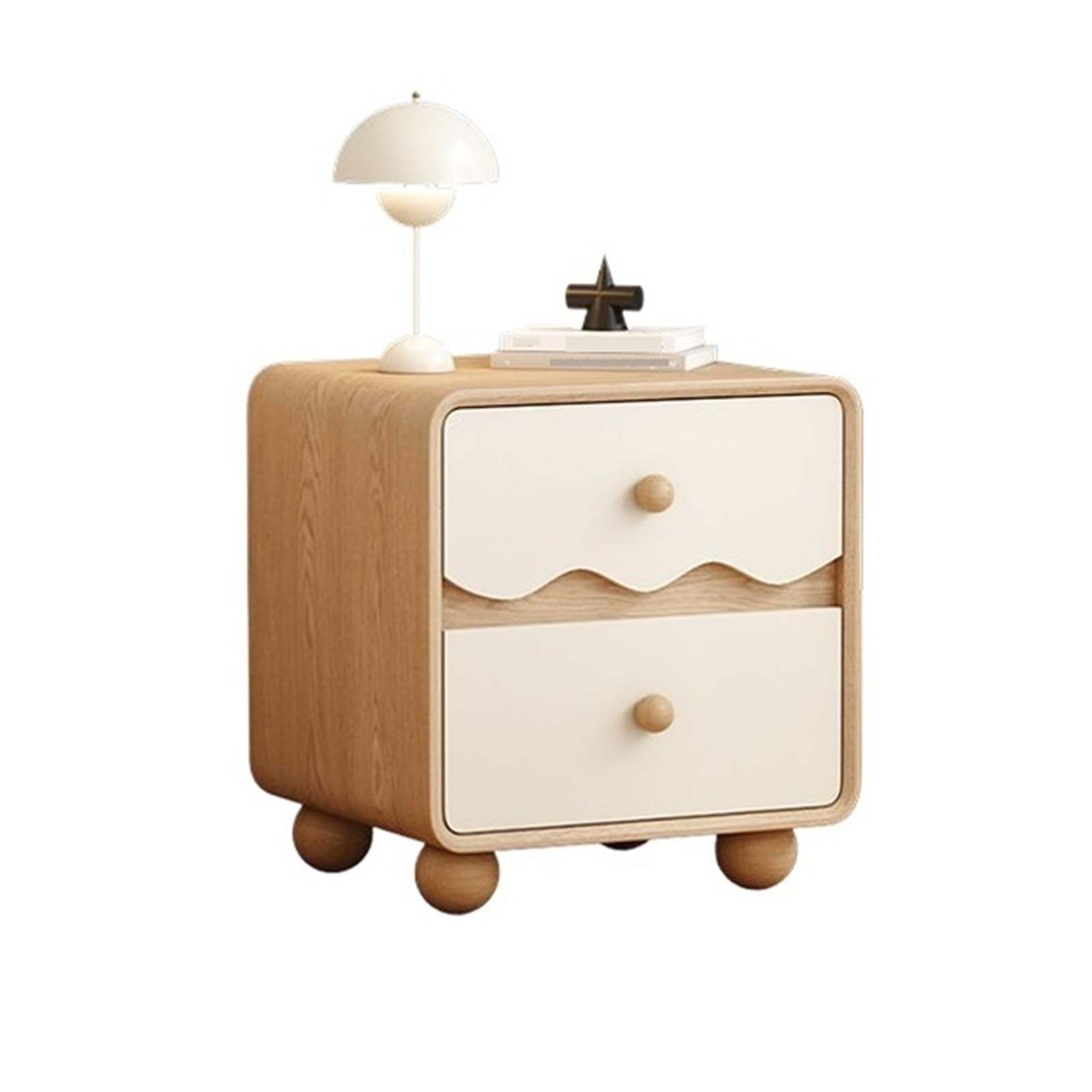 HLHLOP777 Nightstand A Beige Wooden Nightstand With Two Drawers Perfect For Small Bedrooms Bedroom Furniture(Small)