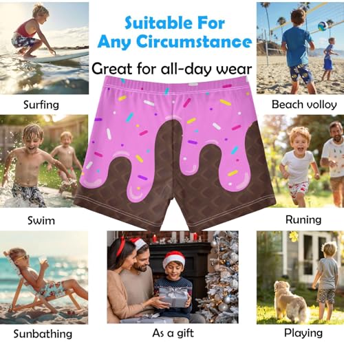 Boys Swim Trunks Quick Dry Bathing Suit Purple Brown Ice Cream Toddler Swim Shorts Boardshorts Swimwear 3-102