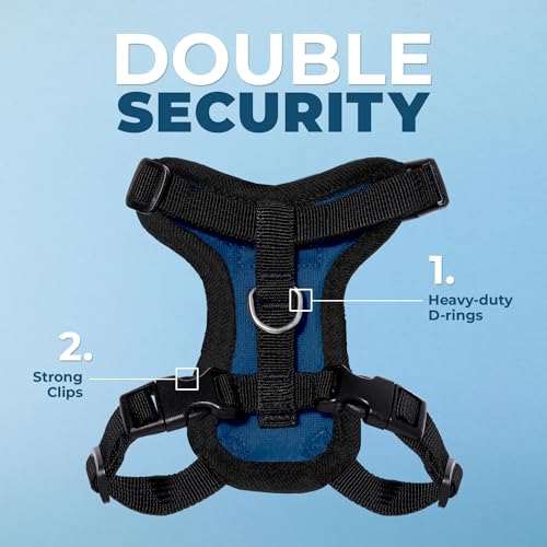 Image of Voyager Escape-Proof Step-In Lock Cat Harness & 5ft Neoprene-Handle Leash Set All-Weather Mesh with Reflective Stitching For Small to Large Cats by Best Pet Supplies, Royal Blue /Black Trim, S