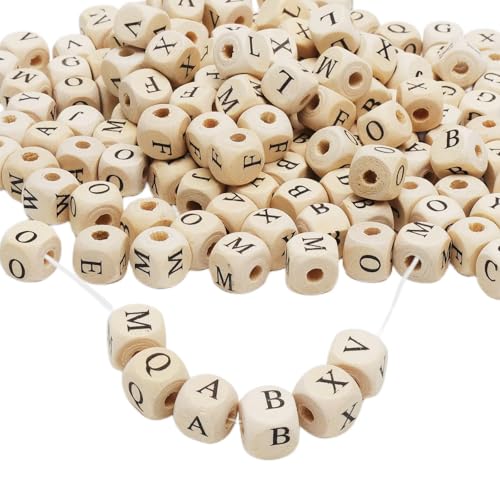 KQDRAVINE 312 Piezas Cuentas de Letras de Madera, Cuentas Letras para Pulseras de la A a la Z, Madera Niños de Cubo Natural, Alfabeto, para Pulseras, Joyería, DIY(10 x 10 mm)