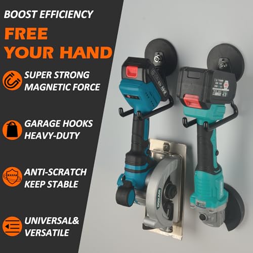 Image of MUTUACTOR Upgraded Magnetic Hooks Heavy Duty,40lbs Anti-Scratch Garage Large Magnet Hooks,2-Pack Super Strong Magnetic Garage Hooks for Organizing Impact Drivers Trailer Cord Garden Tool Box