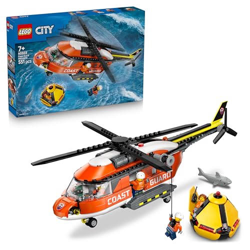 LEGO City Helicóptero de Guardacostas de Juguete - Maqueta de Vehículo de Emergencias con Puertas Correderas, 4 Minifiguras y Figura de Tiburón - Regalo de Cumpleaños para Niños de 7+ Años - 60503 LEGO City Helicóptero de Guardacostas de Juguete - Maqueta de Vehículo de Emergencias con Puertas Correderas, 4 Minifiguras y Figura de Tiburón - Regalo de Cumpleaños para Niños de 7+ Años - 60503