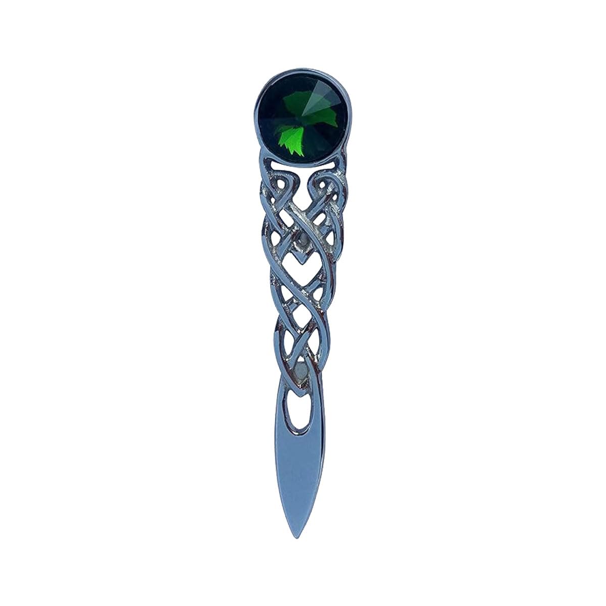AAR Scottish Celtic Knot Stone kilt Pin Chrome Finish (Red, Blue, Green) (Green)