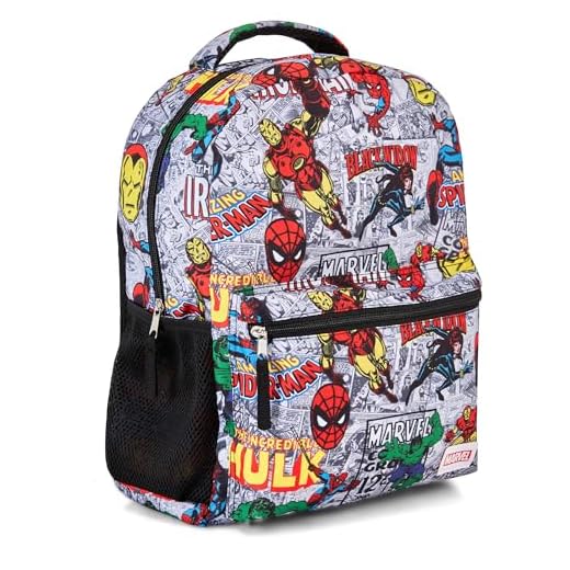 Marvel Comics Allover School Backpack - Avengers, Spiderman, Captain America, Iron Man Hulk - Officially Licenced Marvel Bookbag for Boys & Girls (White)