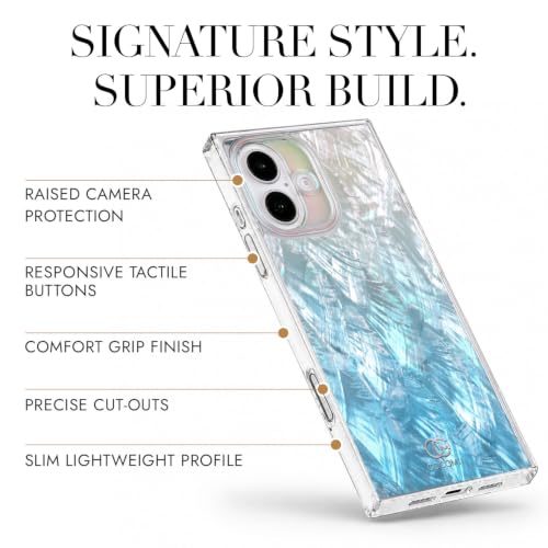 Image of COCOMII Rectangle for iPhone 16 Case, Turquoise Real Mother of Pearl