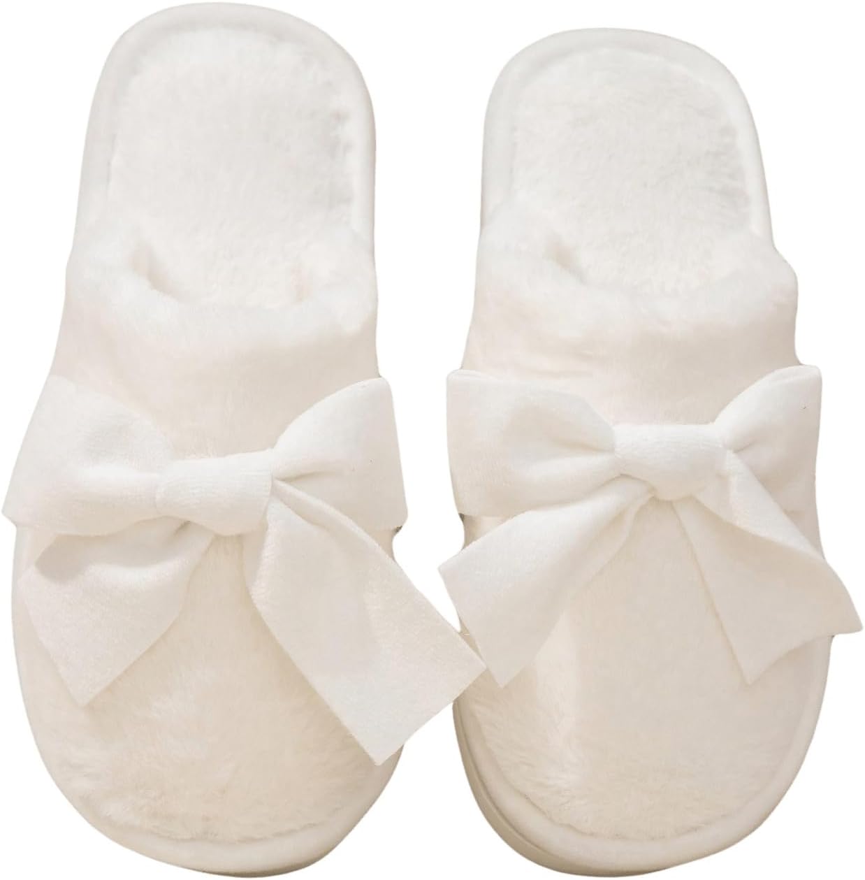 OYOANGLE Women's Bow Decor Faux Fur Slippers Cozy Plush