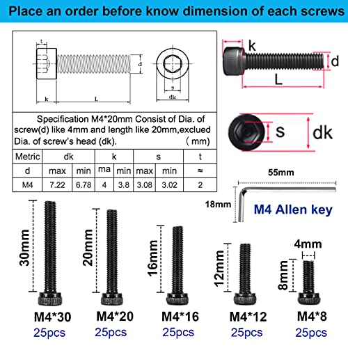 FandWay M4 Hex Bolts, Hex Socket Cap Head Machine Screws, DIN912 Allen Screws - Image 3