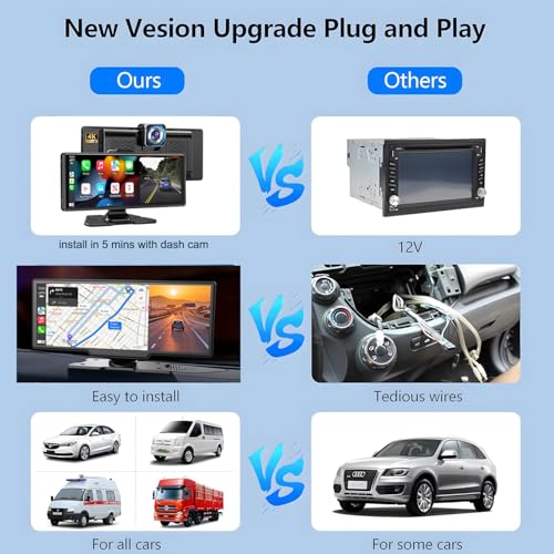 Image of Cason Upgraded Carplay /Car Android Auto Touch Screen 10-Inch with 4K Dash Cam &1080p Rear Camera,Infotainment System IPS LED Display Screen with Voice Control,BT for All Vehicles