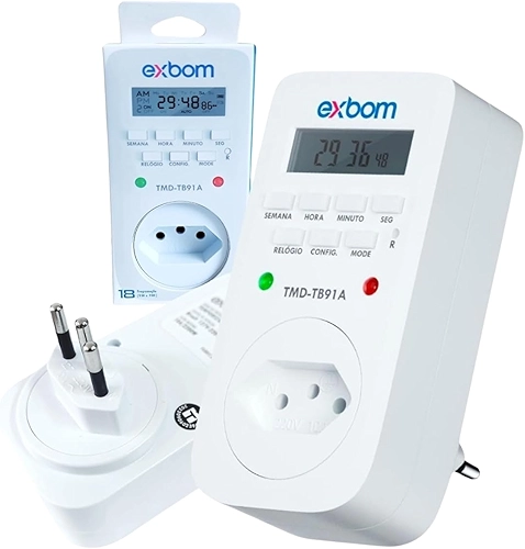 Temporizador Digital Bivolt 110/220V, 18 Programações, Visor LCD, 10A 2200W, Timer Automático para Aparelhos Elétricos - Brucaro Prime