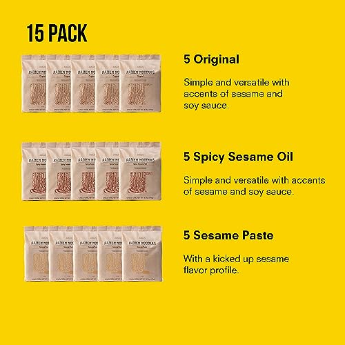 Image of Public Goods Ramen Noodles | Brothless Vegan & Vegetarian Instant Ramen | Healthy, High Protein Asian Noodle | Preservative Free | No Added MSG | Original, Sesame Paste & Spicy Sesame Oil (15 Pack)