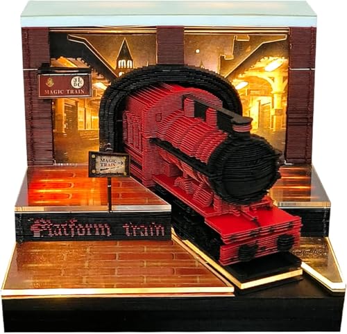 Time Piece Calendar 2026 Desk Calendar Memo Pad Gonoce 3D Magic Train Creative Time Piece Notepad with Lights 3D Memo Pad Decoration Gift (2026 Train)