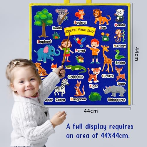 PENGFULL Felt Flannel Board Story Pieces for Toddlers Preschool,Kids Interactive Storytelling Teaching Play Kits for Flannel Board or Felt Board,with Words Felt Pieces(New Zoo)
