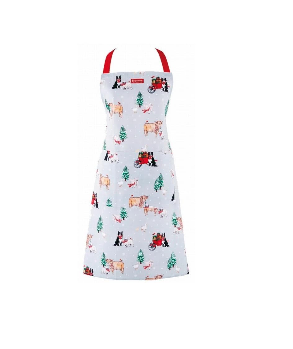 Cooksmart British Designed Christmas Apron | Aprons For Women & Men | Christmas Cooking Apron For All Types Of Kitchens | Apron For Women & Men - Christmas On The Farm (Cotton)