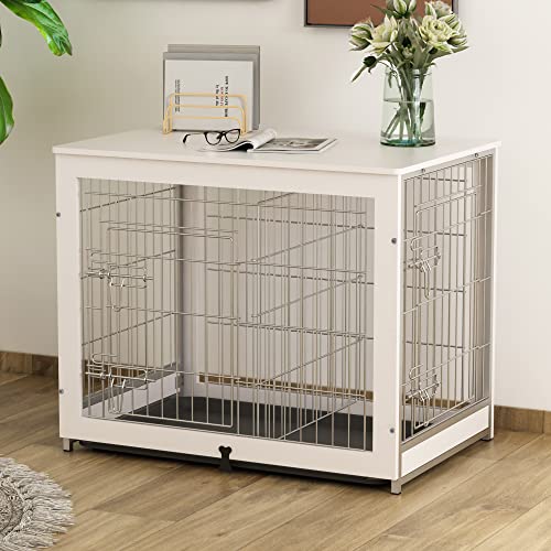The White Dog Crate 7 Piskyet Wooden Dog Crate Furniture with Divider Panel, Dog Crate ...