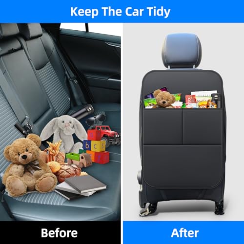 Image of Car Kick Mats Back Seat Protector for Toyota Camry with 2 Pocket Storage Organizer - Faux Leather Back Seat Covers for Kids Feet Waterproof Dirt Automotive Accessories (1 Pair,Black)