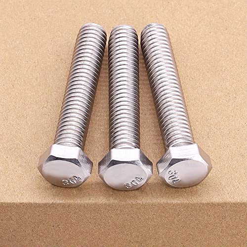 Image of M5-0.8 x 50mm (40 pcs) Hex Head Bolts, 304 Stainless Steel 18 /8, Strong Durable Hexagon Head Bolts, Full Thread Coverage, Coarse Thread, DIN933