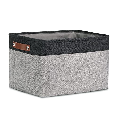Image of DULLEMELO Fabric Storage Basket for Shelves /Closets, Collapsible Rectangle Basket for Organizing Clothes, Toys, Towels, Books, Laundry, Nursery, Dog Toy Basket Empty (Black&Gray)