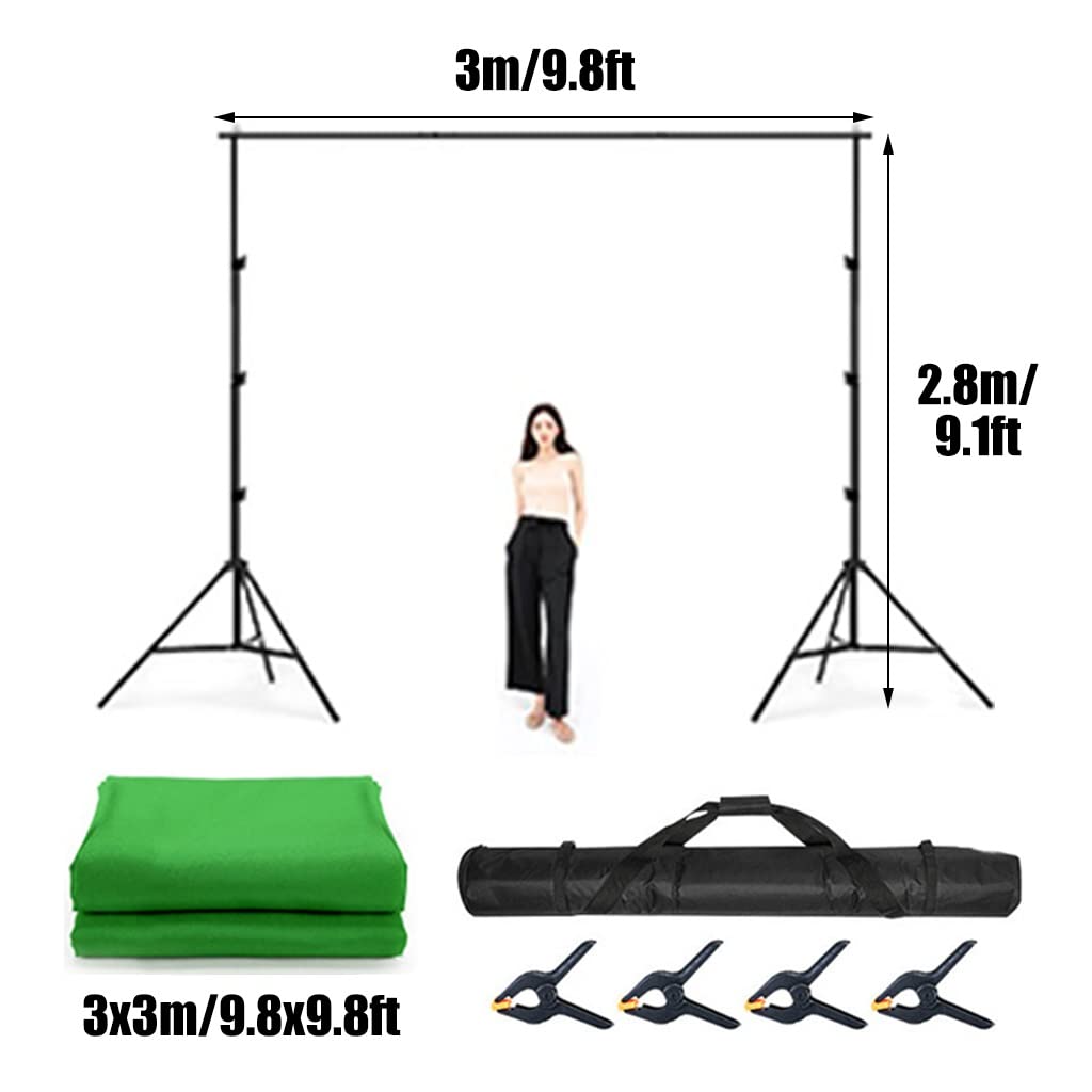 Schermo verde Chromakey con supporto e 4 clip, sfondo virtuale verde per video/streaming/fotografia (colore: verde-2, dimensioni: 3x3 m/9,8x9,8 piedi)
