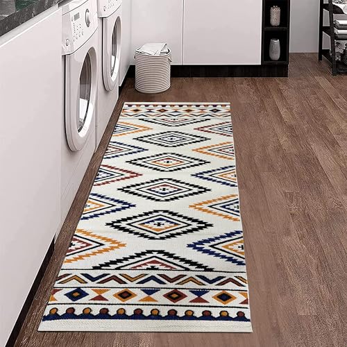 Image of SAGON 2x5 Ft Printed Runner Carpet - Cotton Bedside Rug for Bedroom & Living Room (Multi Zig Zag)
